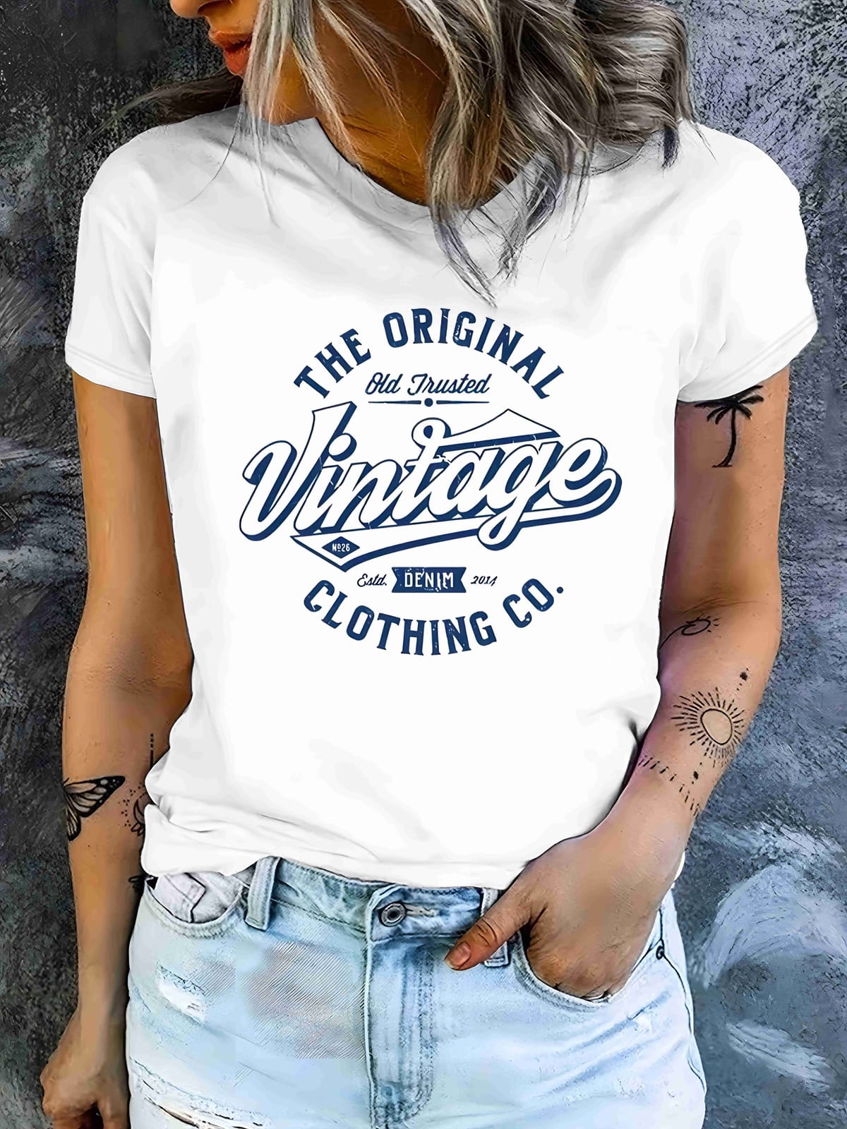Vintage Letter Print Crew Neck T-shirt, Casual Short Sleeve Summer Top, Women's Clothing