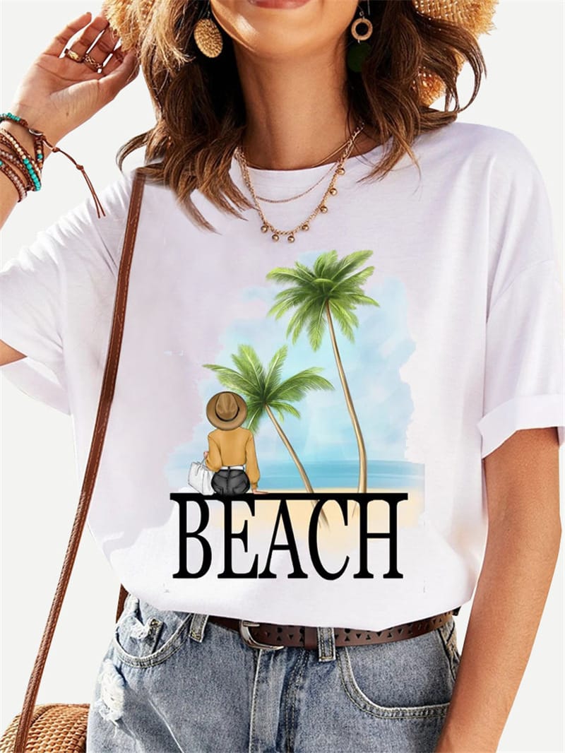 Hot Selling Women's Besties T-shirt Round Neck White Casual Europe and The United States Short-sleeved Tshirt Women's Base Shirt