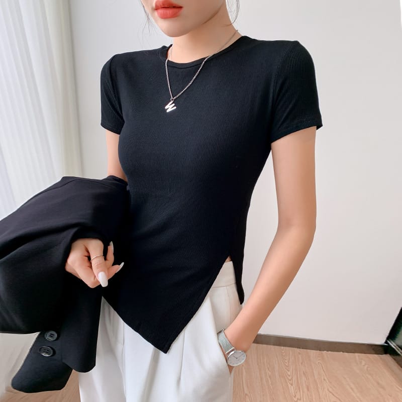 MRMT 2024 Brand New Irregular t-Shirt Women's Short Sleeve Design Slit Slim Top Women's t Shirt  t-Shirt For Female Tshirt