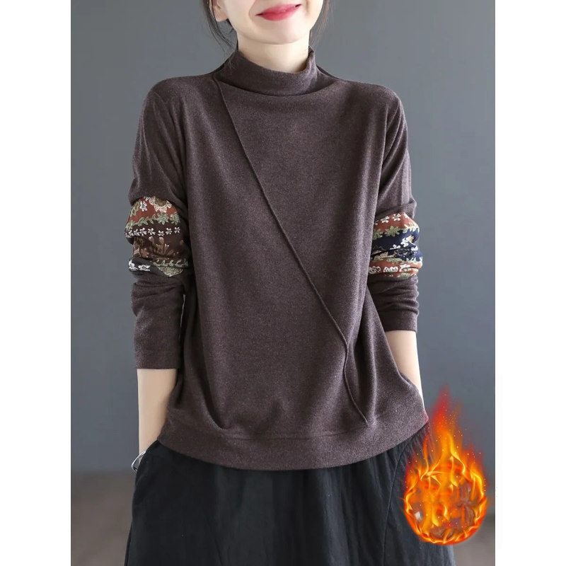 Autumn and Winter New Casual Versatile Commuter Women's Clothing Simplicity Print Half High Neck Long Sleeve Fashion Pullover