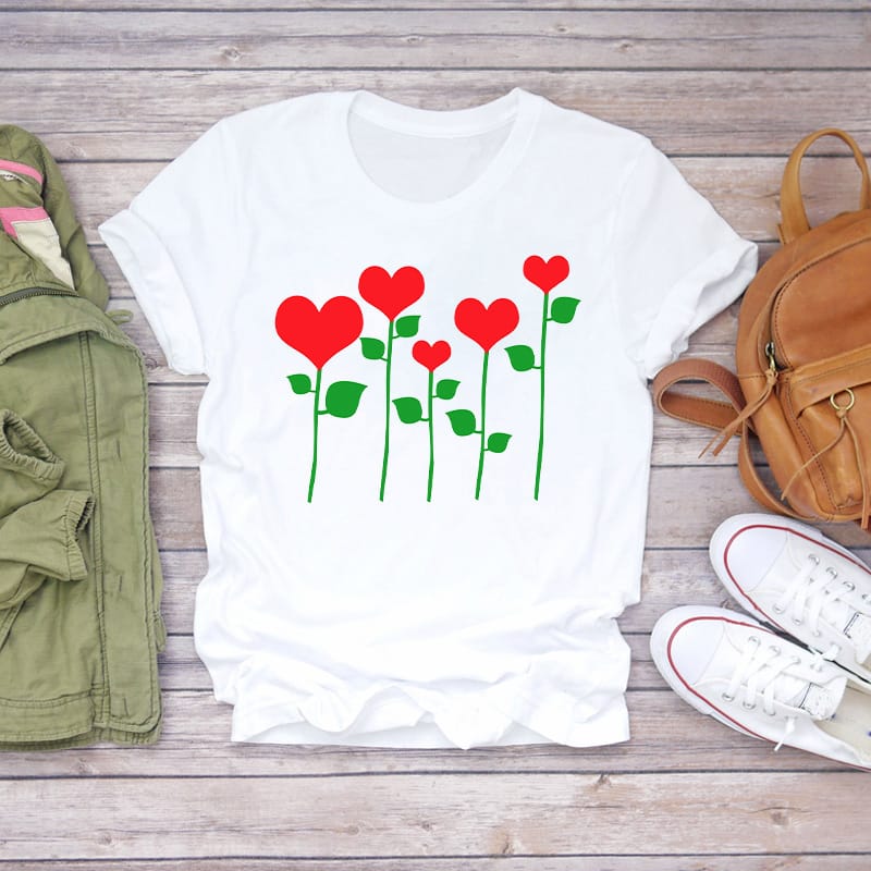 Women Tops Fashion Casual T-shirt Korean Style Women's Clothes Ladies Tees Short Sleeve Cloth Tshirts Printing White
