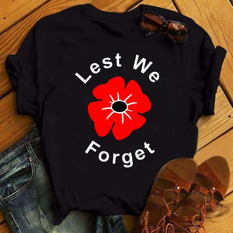 Red Poppy Heart Women's T-shirt Casual T-shirt Aesthetic T-shirt Printed Casual Short Sleeve Streetwear Women's Top T-shirt