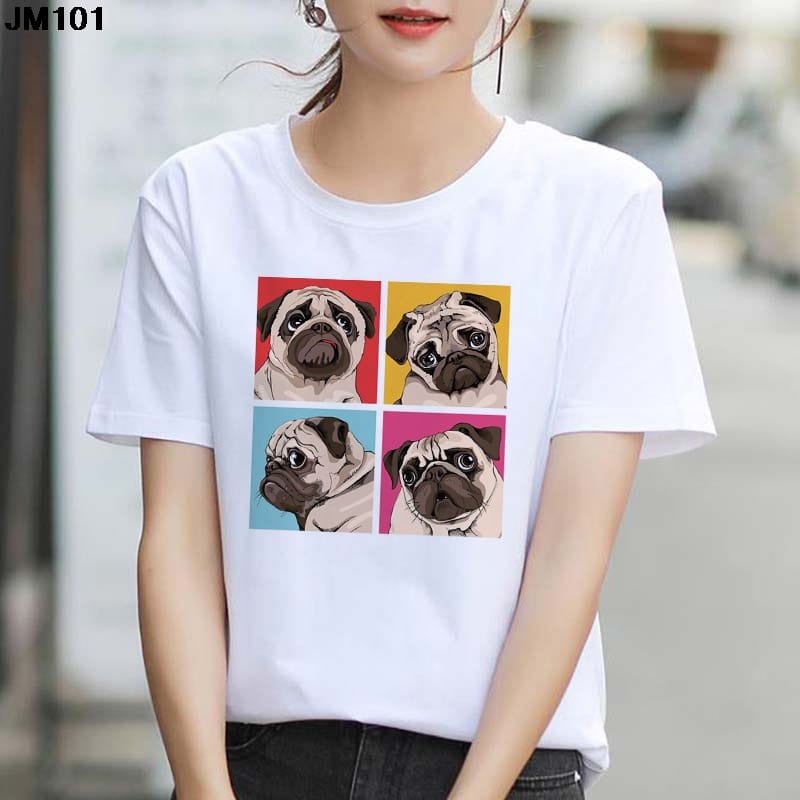 New Harajuku Women's Kawaii Dog Print Tshirt Summer Fashion Short Sleeve Top Ladies T Shirt Casual Clothing White Female T-shirt