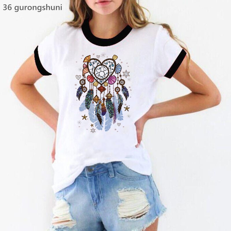 Watercolor Wind Chimes Print T-Shirt Women'S Clothing Fashion Girl Soul Sistas Tshirt Femme Friends By Heart T Shirt Female