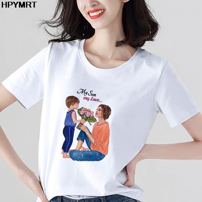 2021 New Summer 90s Women's Tshirt Fashion casual Tops Female T-Shirts Harajuku Lady Mom And Son Printed O-Neck t shirt Clothing