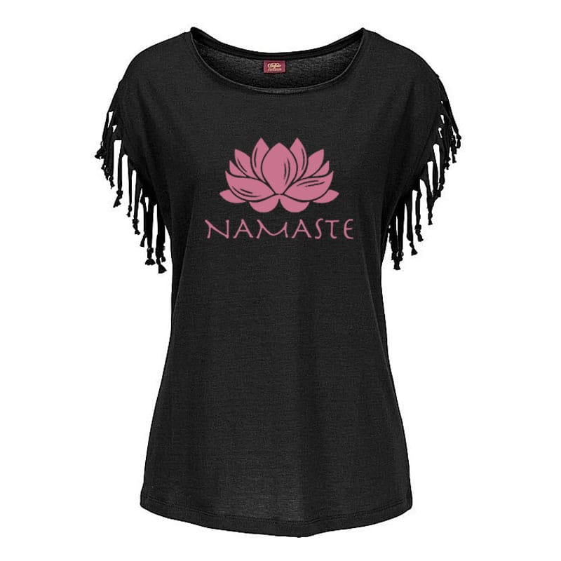 2020 New Fashion Women clothing Namaste Print Women Cotton Tassel Casual T-shirt Women's Tees Short Sleeve O-neck Femme t shirt