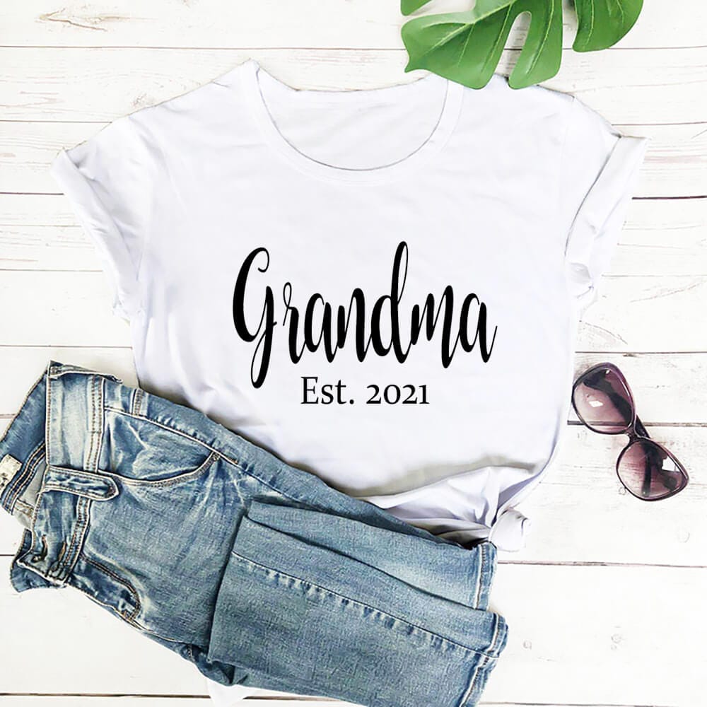 Grandma Est 2021 100%Cotton Printed Women's Tshirt New Grandma Summer Casual Short Sleeve Tee Mother's Day Gift Grandmother Gift