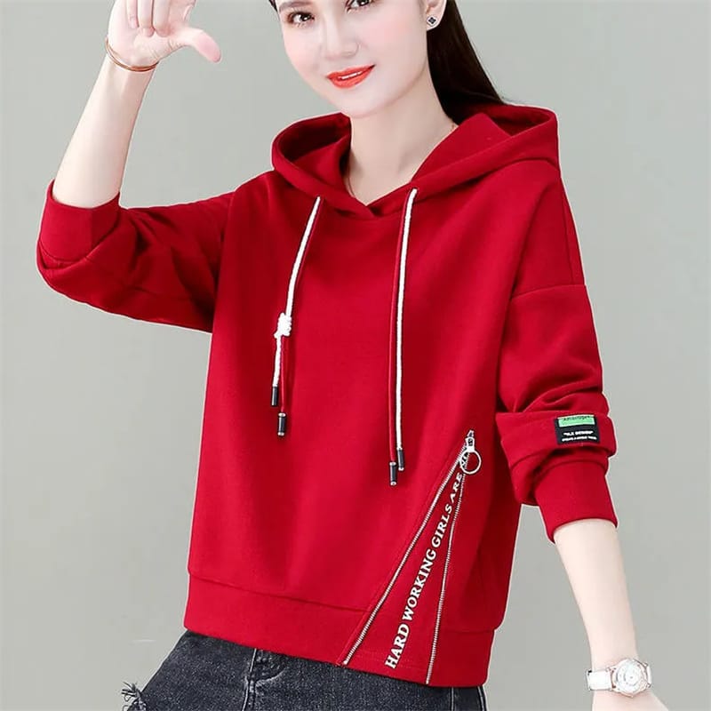 Spring Autumn Short Casual Hoodie 2024New Drawstring Hooded Loose Women's Clothes Top Solid Colour Fashion Pullover Hoody Female