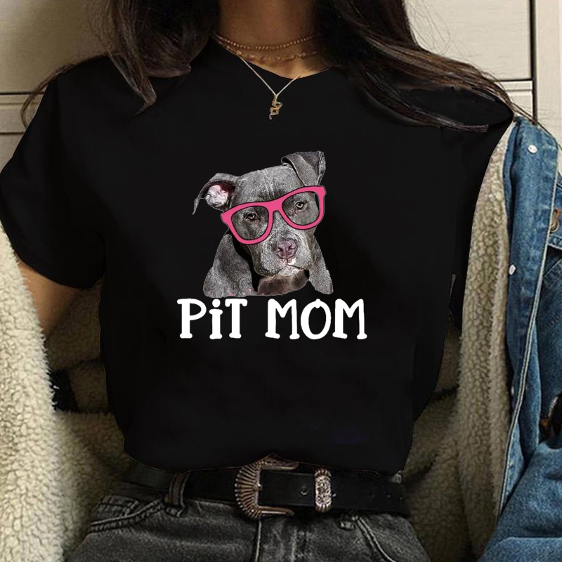 Funny PiT MOM Graphic Print T-shirt Dog Lover T-shirt Women's Animal Print T-shirt Dog Harajuku T-shirt Top