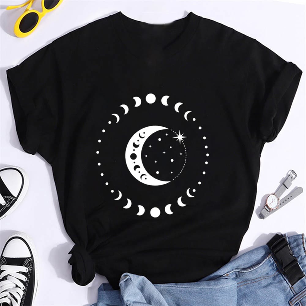 New Women's Top Moon Eclipse Process Plus Size Trend Cute Fashion T-shirt Harajuku Y2k Top Simple and Versatile black Women Tees