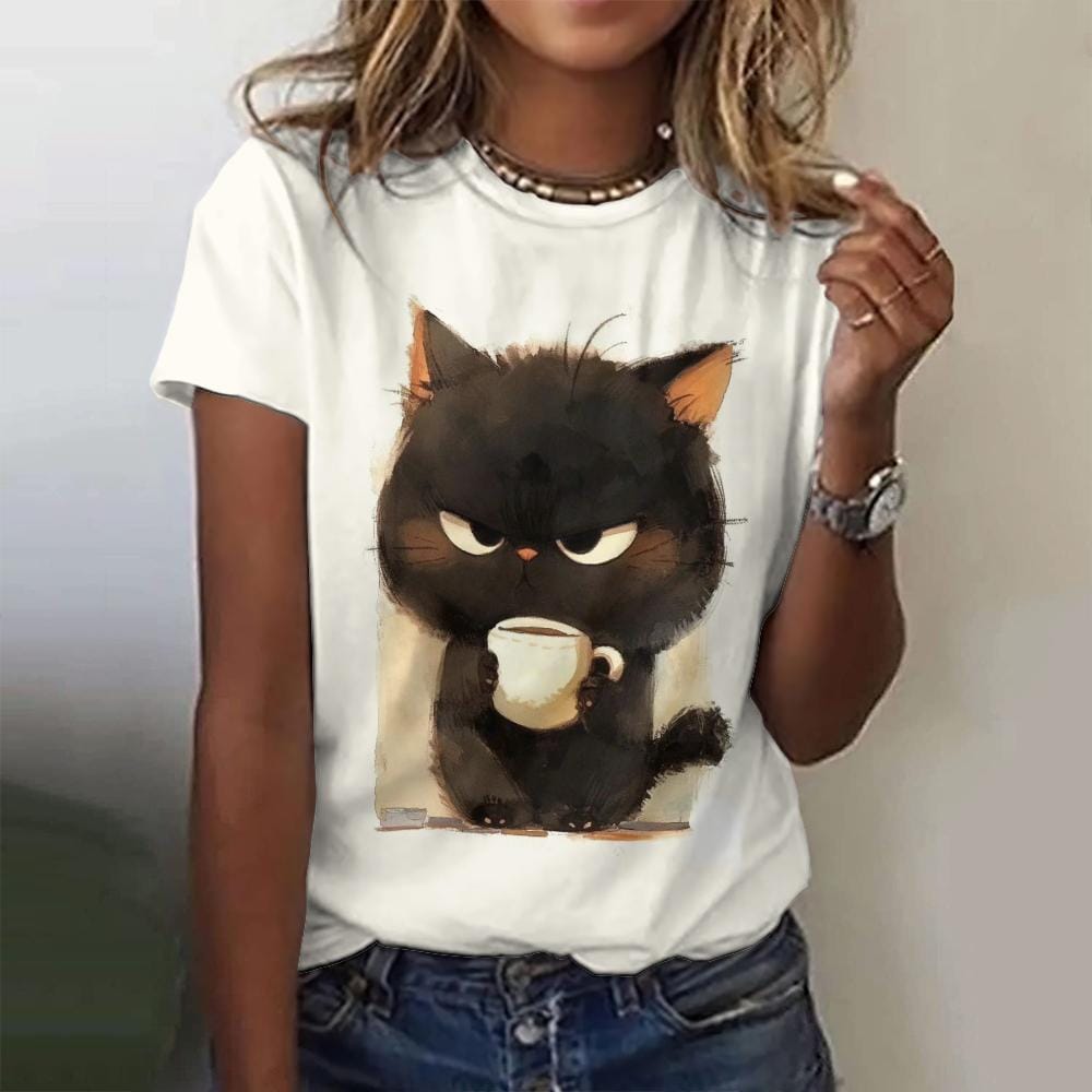 Cartoon Cat Women's T-Shirts Cute Animal 3d Print T-Shirt Harajuku Casual Short Sleeve Top Tee O Neck Oversized Female Clothing