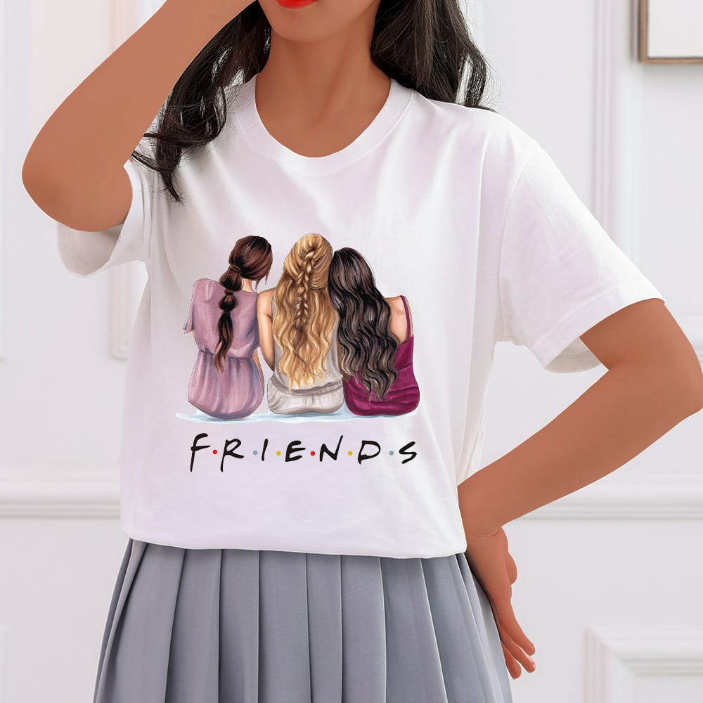 European and American Women's Friends Letter Cartoon Printed T-shirt Short-sleeved T-shirt Women Casual Harajuku Style Street