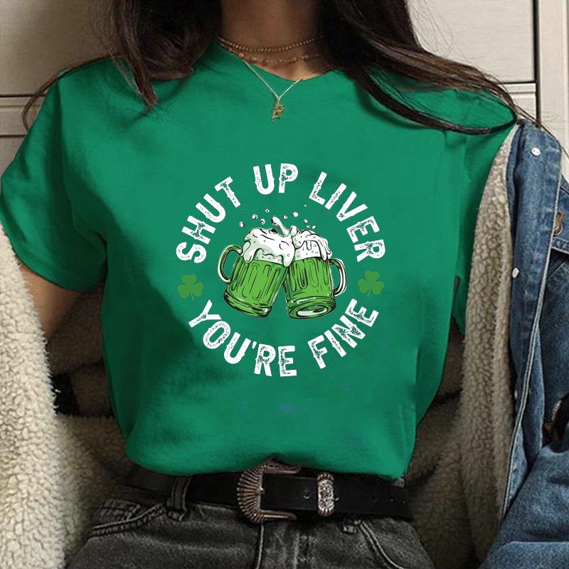 Women's Fashion St. Patrick's Day Cheers T-shirt Women's Personalized Creative St. Patrick's Day Print Casual Short Sleeve Shirt
