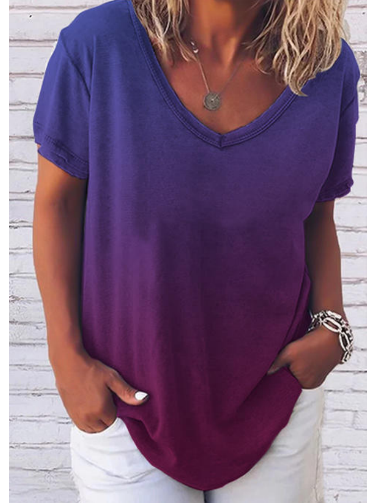 Simple Gradient Women's T-Shirt 3d Print Fashion Top Tee T-Shirt Harajuku Casual Short Sleeve V-Neck Oversized Female Clothing