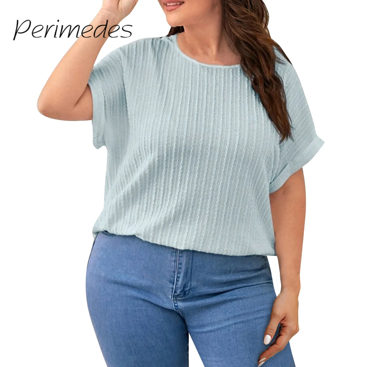 Camisetas Women'S Tees Oversized Summer New Loose Top Large Size Solid Color Texural Fashionable Short-Sleeved Tee Shirt