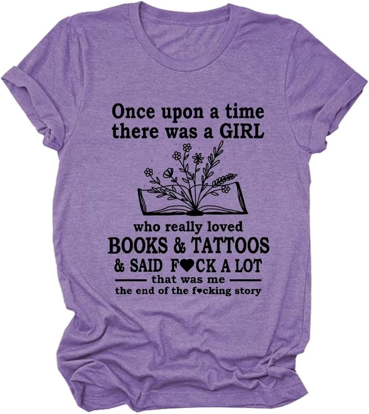 Women's T-Shirt Funny Letter Print Short Sleeve T-Shirt Floral Book Pattern T Shirt Nerd Gift T Shirt