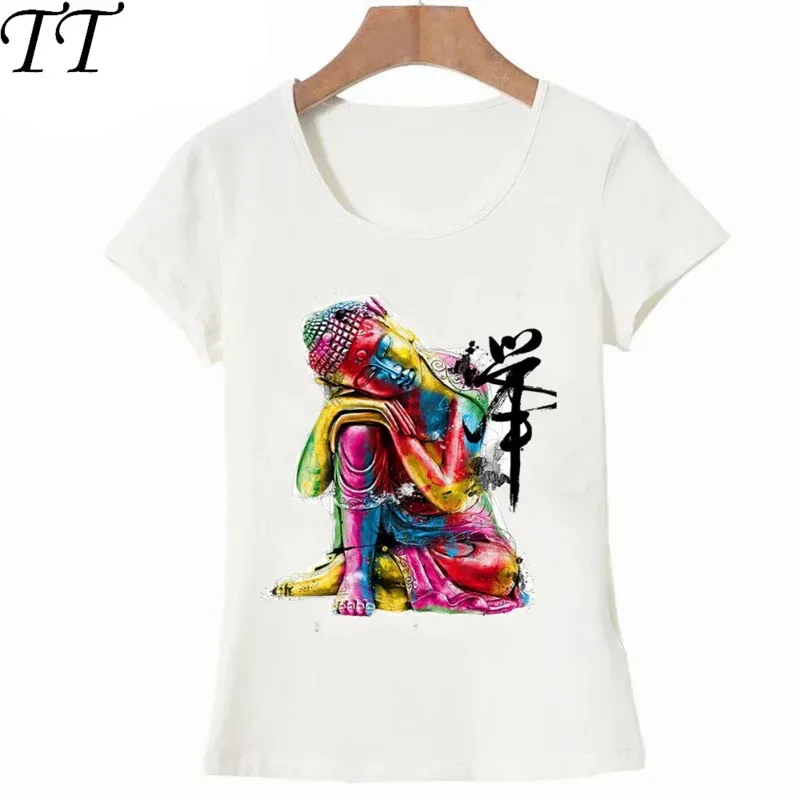 2024 new summer fashion WOMEN'S tops fine Buddha printed T-shirt colorful Zen design casual T shirt beautiful cute girl tees