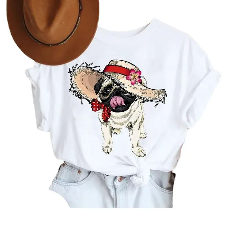 Summer Women's Short-sleeved New T-shirt Cartoon Hand-painted Dog PAWS Dog Print Kawaii Clothes Pro Choice Aesthetic Clothes