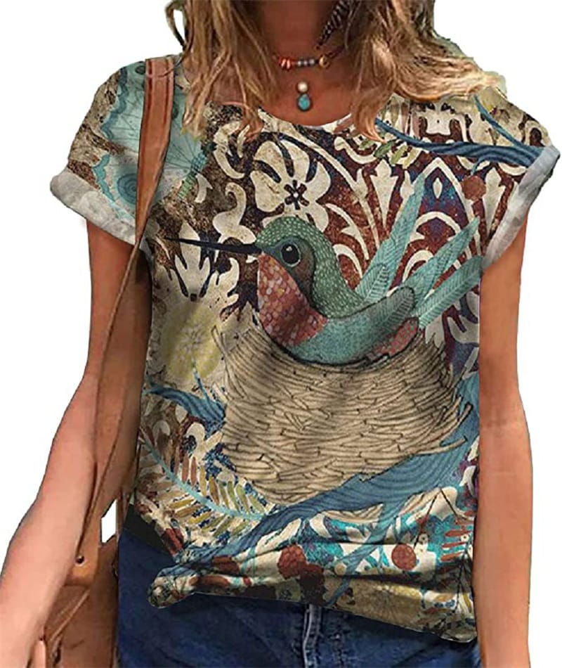 Summer Women's T-shirt Harajuku Bird Print Female Clothing Top Fashion Parrot Short Sleeve T Shirt Girls Street Pullover Tops