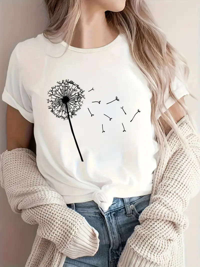 Dandelion minimalist T-shirt women's fashion T-shirt women's T-shirt short sleeved round neck women's Y2K top retro Harajuku