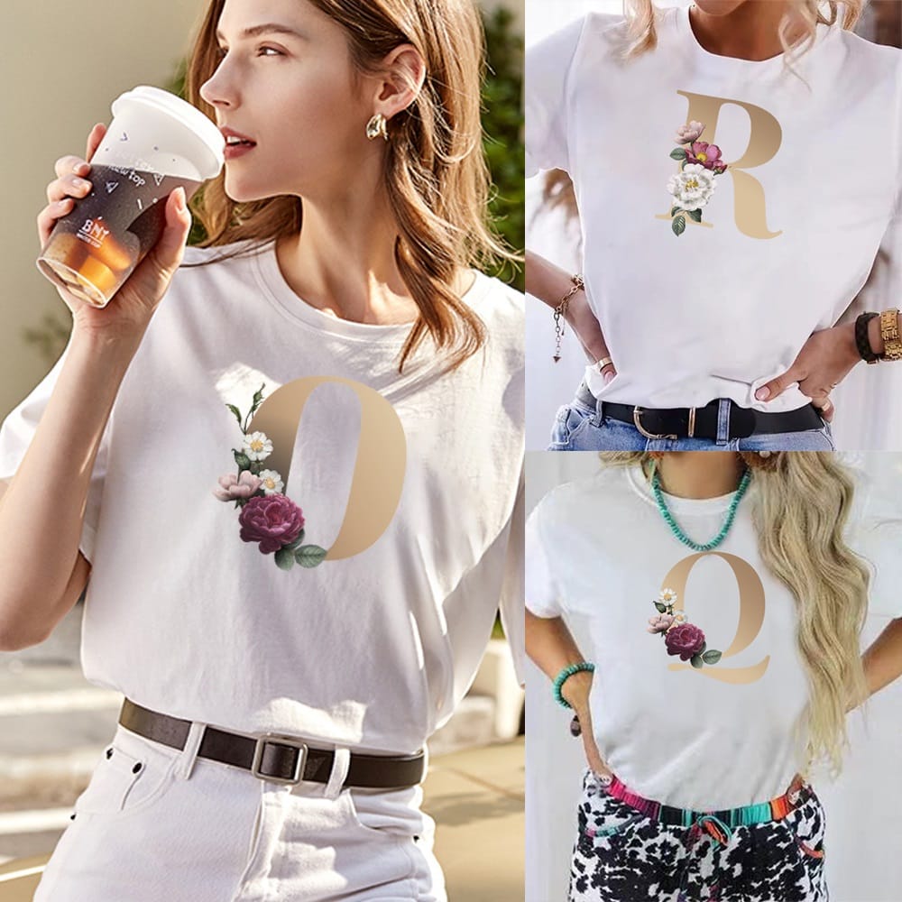 Summer O-neck Short-sleeved T-shirt Wild Clothes Women's Top 26 English Letter Printed Harajuku Fashion Tees Hip Hop Streetwear