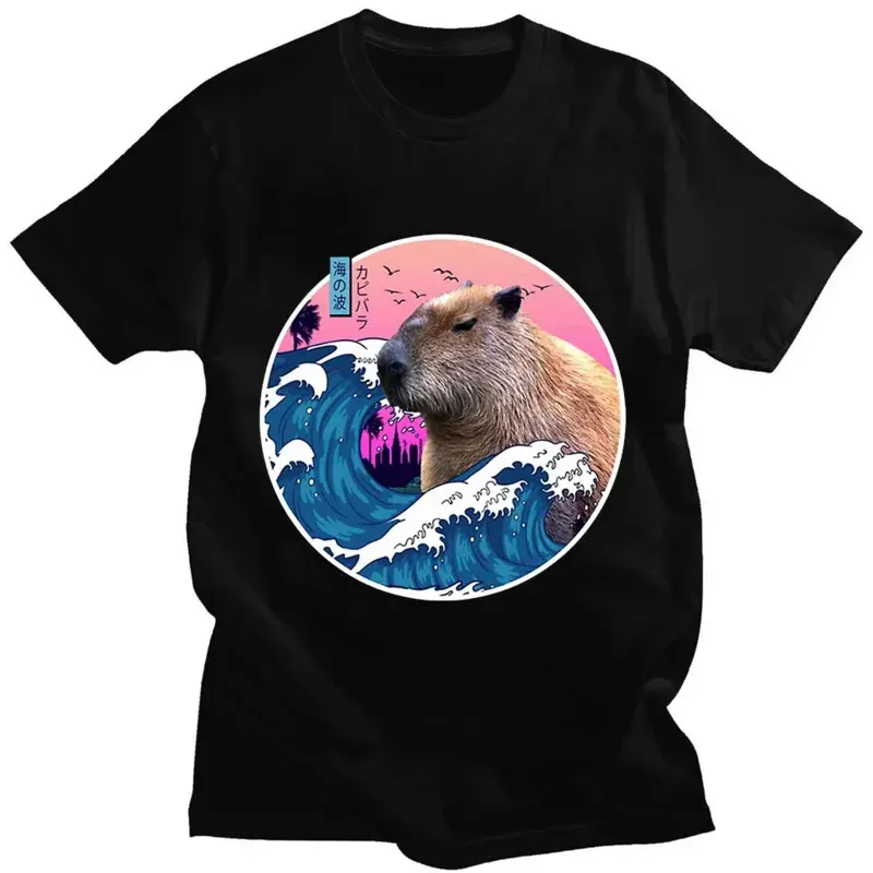 Japanese Capybara T Shirt Funny Cute Anime Graphic T Shirts Men's Women's 100% Cotton EU Size Short Sleeves Oversized Tee Shirt