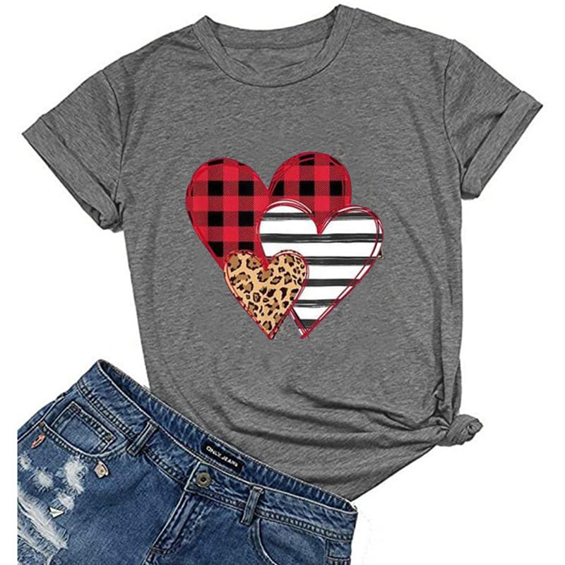Valentine'S Day Love Heart Print T-Shirt Women'S Fashion Casual Summer Cool Shirs Unisex Valentine'S Day Love Short Sleeve Tops