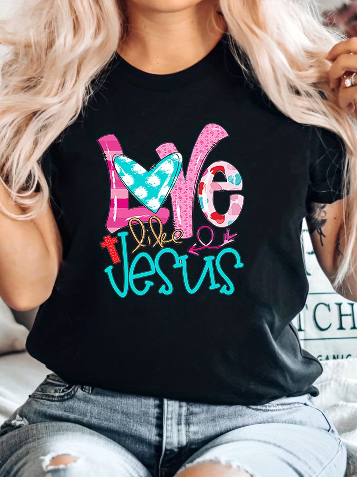 Creative Printing Short-sleeved T-shirt, Sports And Fitness Running Loose Top, Women's Clothing
