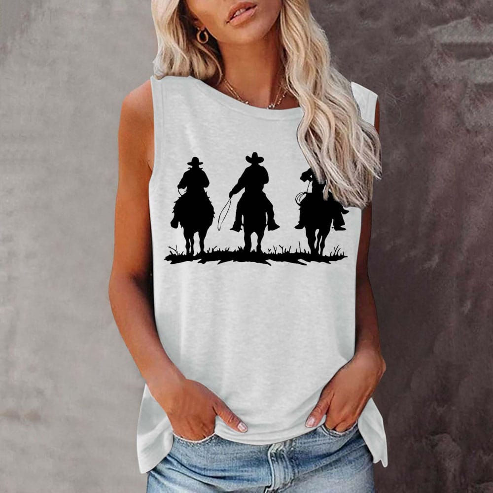 Seeyoushy Denim Print Fashion Retro Summer Women's T-shirt Sleeveless O-neck T-shirt Women's T-shirt Camisetas Para Mujeres Top