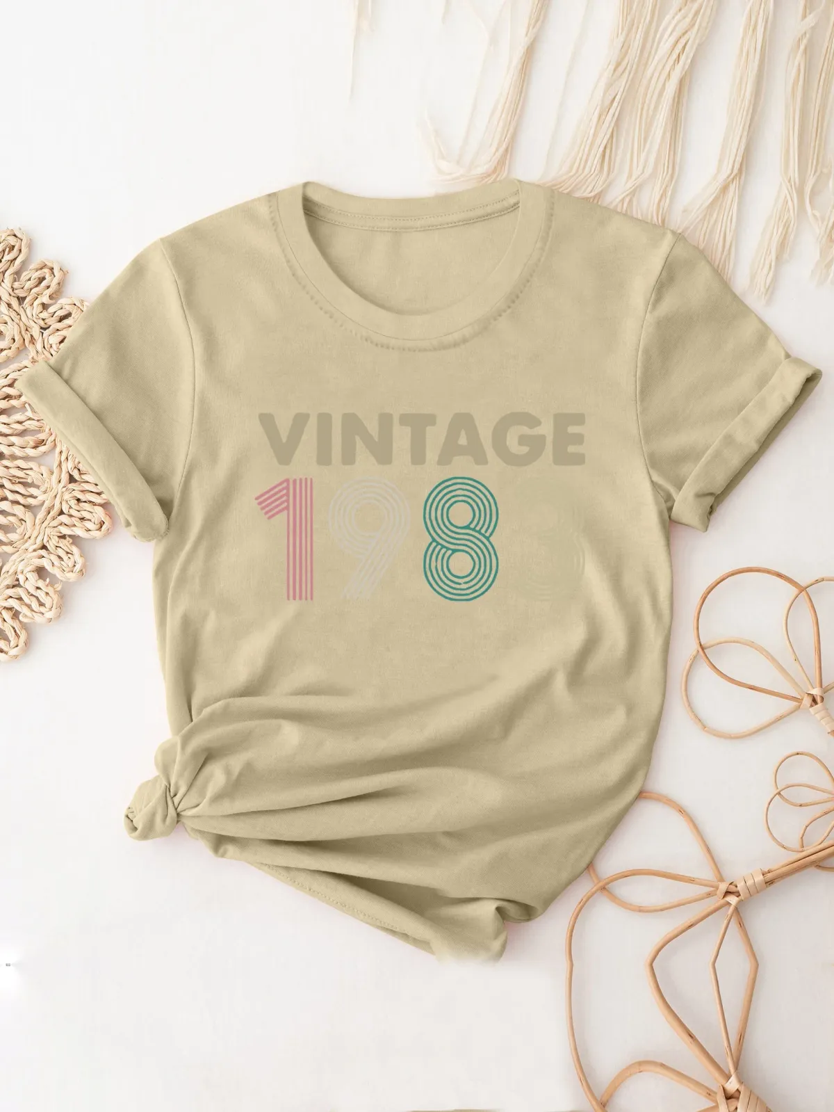 Vintage 1983 Print Women T-Shirt, Short Sleeve Crew Neck Casual Top for All Season, Women's Clothing Female TopsTees