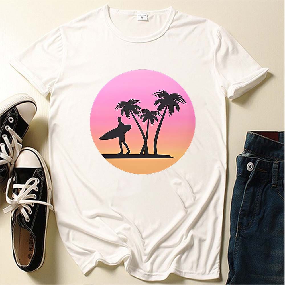 Seeyoushy Coconut Beach Resort Print T-shirt Summer Casual Fashion Women's Short Sleeve Crewneck T-shirt 90s Y2K Aesthetic Top