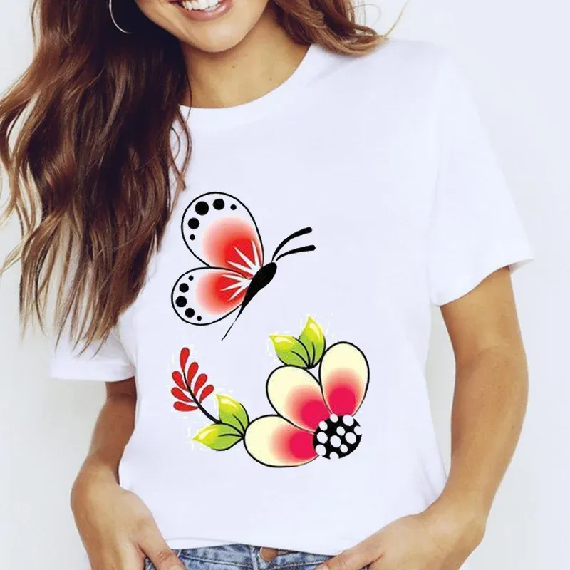 Spring and Summer New Women's Fruit-flower Print Cute Crew-neck Trend Base Shirt Aesthetic Clothes Oversized T Shirt Tee Tops