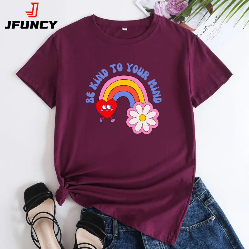 JFUNCY Women's Tees Oversized T-shirts Summer Short Sleeve Top 2024 Women Clothes Female Rainbow Graphic T Shirts Woman Tshirt