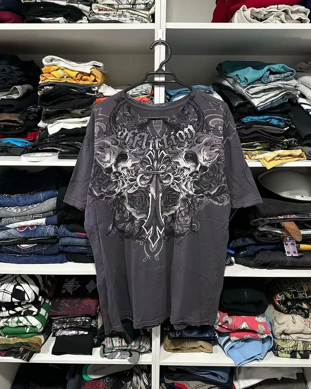 Summer New Cotton T-shirt Y2K Retro Affliction T-shirt Skull Printed Short Sleeve Men's Women's Street Hip Hop Gothic Loose Tops