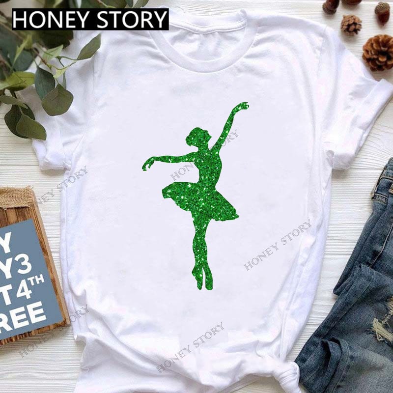 Summer Women's Ink Painting Dance Girl Print Short-sleeved Fitness dance T-shirt Oversized T Shirt  Tops  Women Clothes