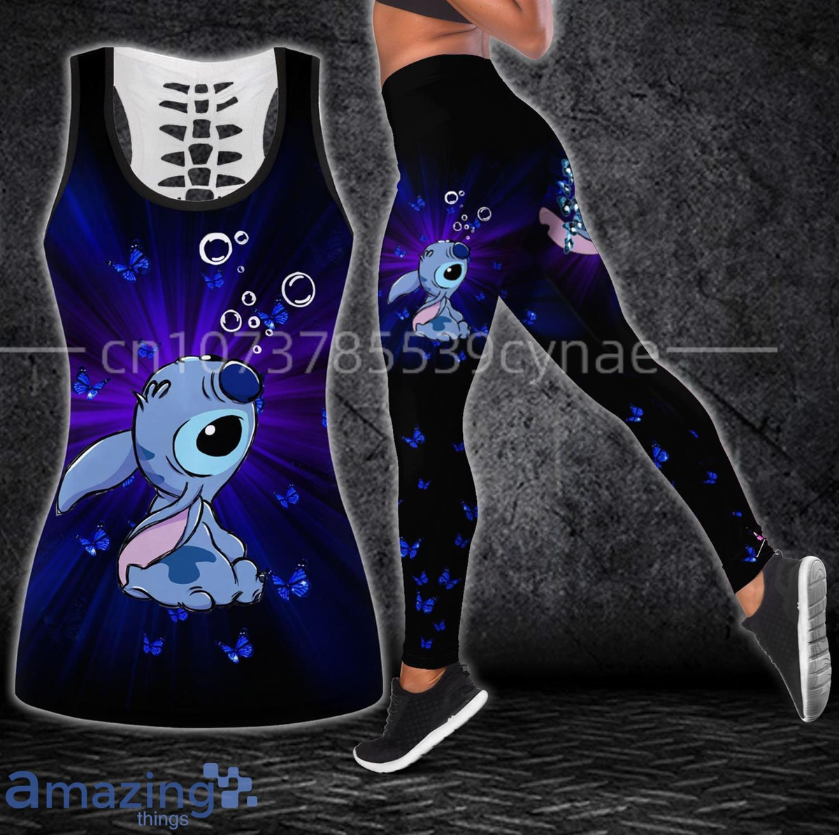 Stitch Women's Book Hollow Vest + Women's Leggings Yoga Suit Fitness Leggings Sports Suit Disney Tank Top Legging Set Outfit St