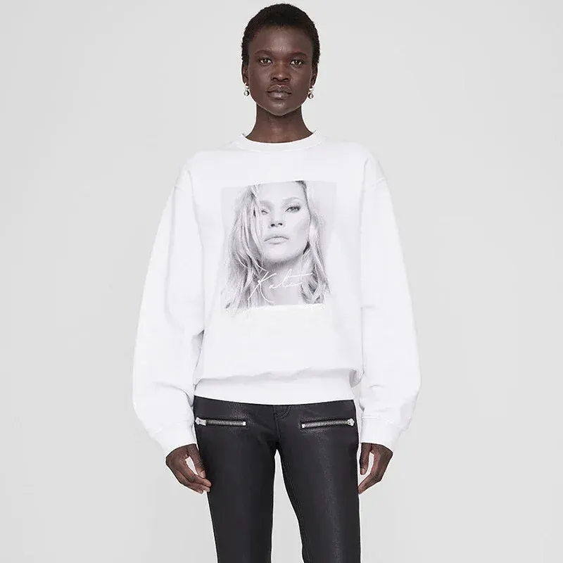 New North American Niche AB Front Head Print Triangle Point Plus Fleece Loose Women's Hoodie