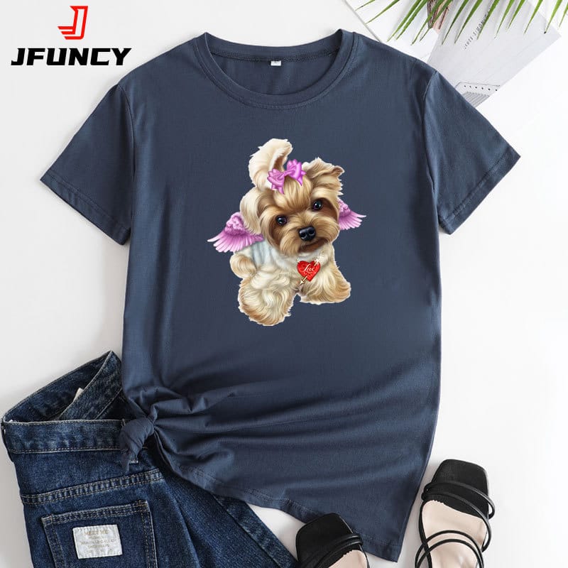 JFUNCY Oversized Women T-shirt 2024 Summer Woman Cotton Tops Women's Short Sleeve Tees Female Tshirt Cute Dogs Graphic T Shirts