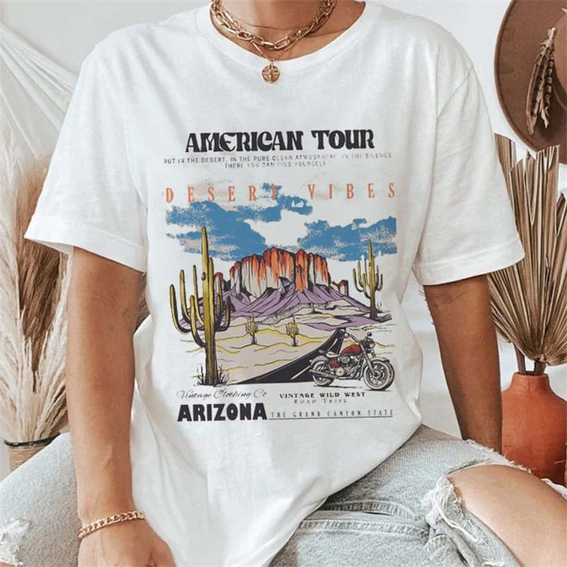 Retro Wild West Road Journey Women's Pattern Trendy Street Style O-Neck Printed Short Sleeved T-Shirt Women's Fashion Summer T-S