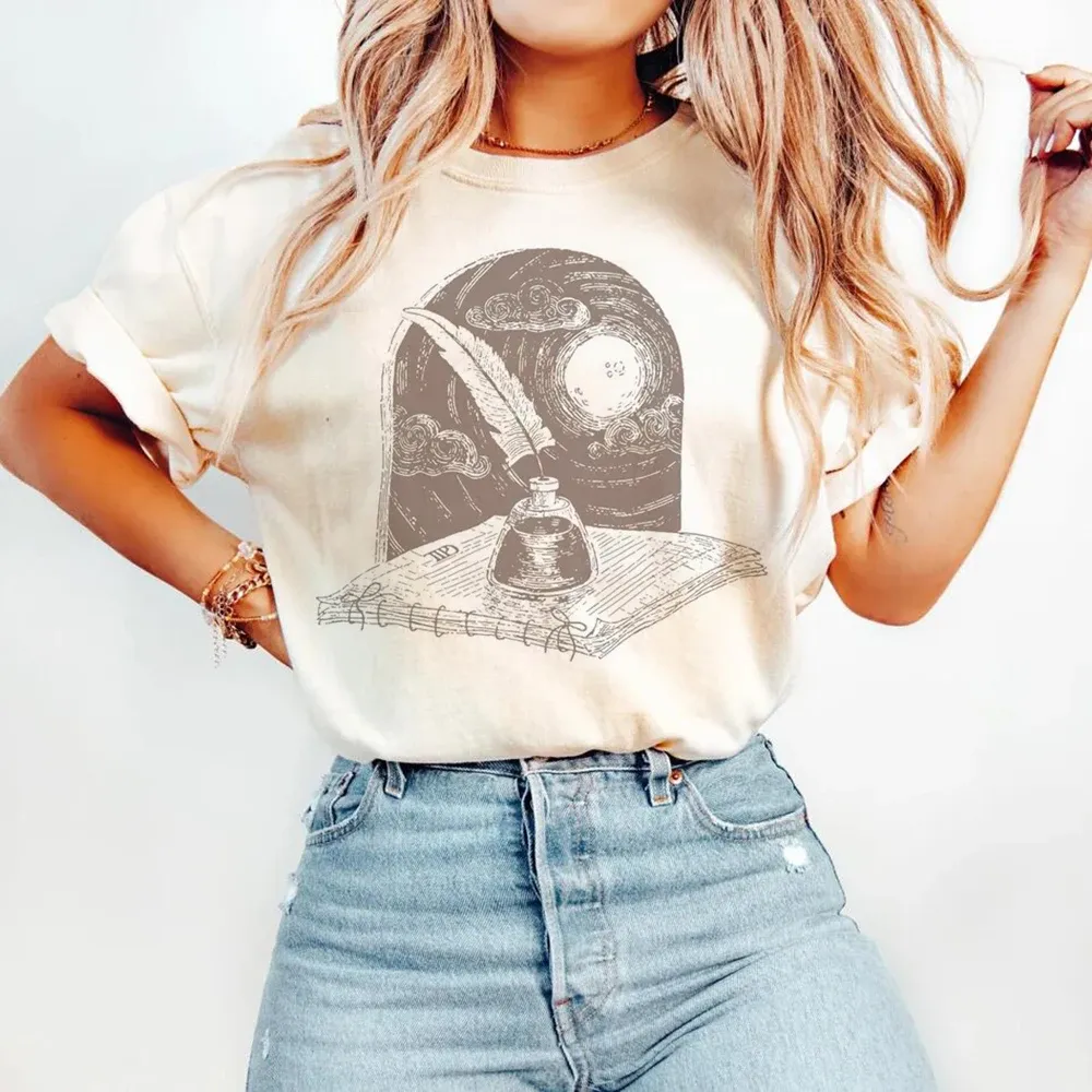 Women's O-Neck Casual Style T-Shirt Fashionable Retro Printed Basic Shirt Top Pattern T-Shirt Aesthetic Clothing Short Sleeved