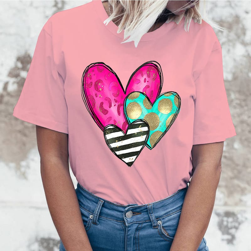 (High Quality T-shirts)New Valentine'S Day Love Letter Print T-Shirt Women'S Fashion Casual Summer Cool Shirs Female Tops