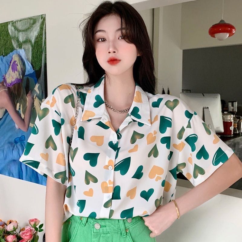 Women's Fashion Casual Loose Short Sleeve Shirt New Summer Retro Hong Kong Style T-shirt Hip Hop Alphabet Print Shirt Half Sleev