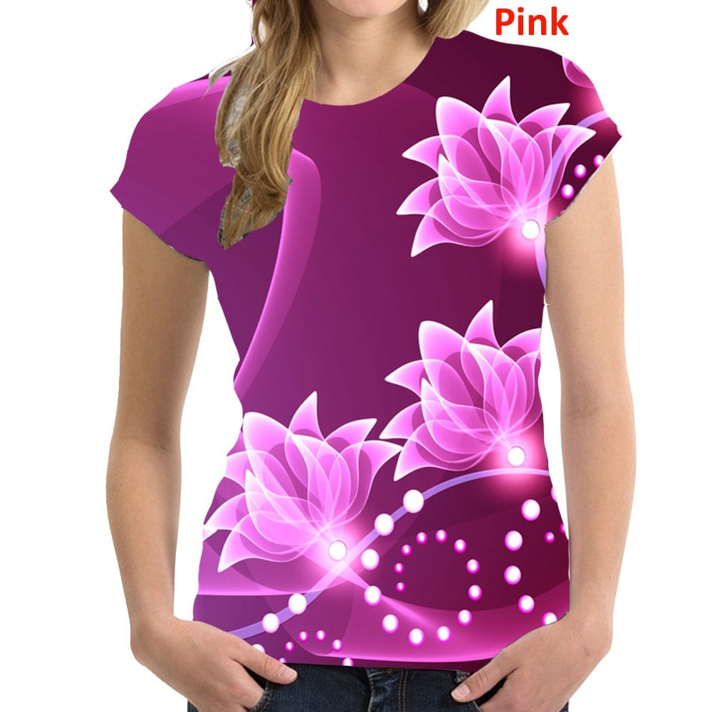 2022 New Women's O-neck Flowers Printed Short Sleeve T-shirt Loose Casual Shirt