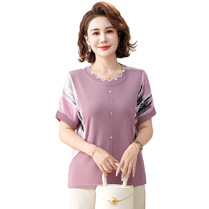 Elegant Oversize Casual Printing Pullovers Comfortable O-neck Basic Women's Clothing Summer New Patchwork T-shirt