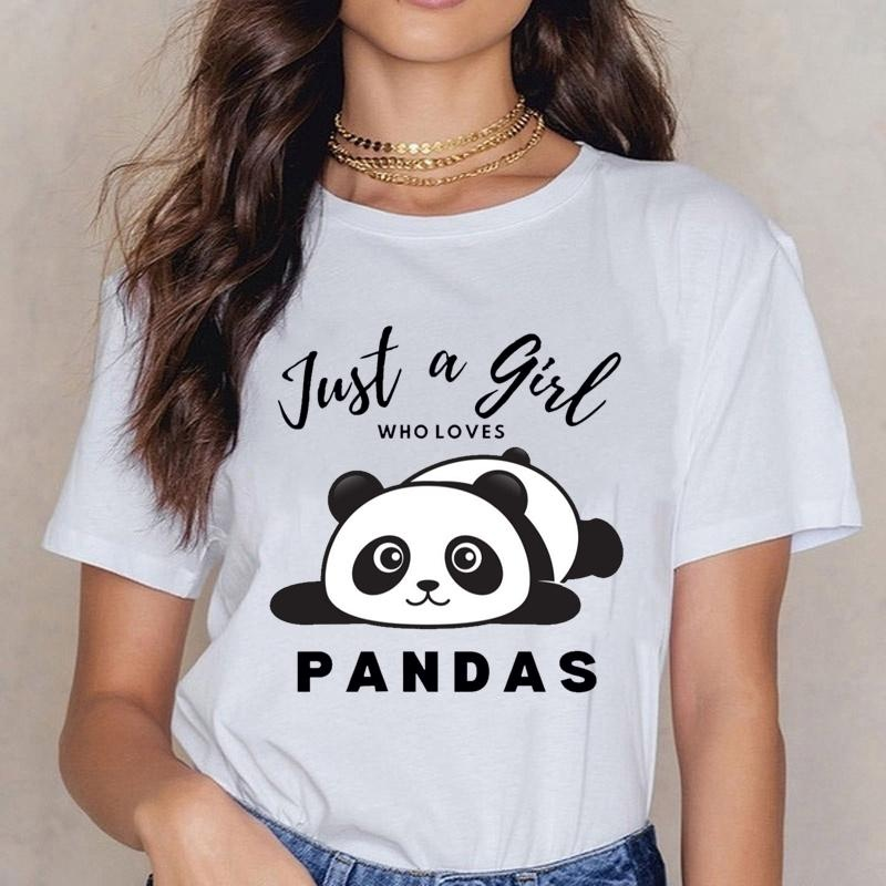 Just a Girl Who Loves Panda Printed T-Shirt Women's Funny Cute Panda Pattern Shirt Casual Comfortable Panda T-Shirt Top