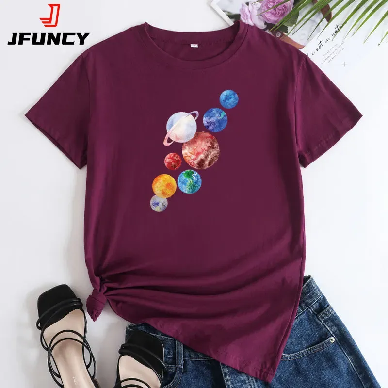 JFUCNY Women's Top Fashion Female Summer Clothing Short Sleeve T-shirt Cotton Tshirt 2024 Casual Loose Woman Graphic Tee Shirt
