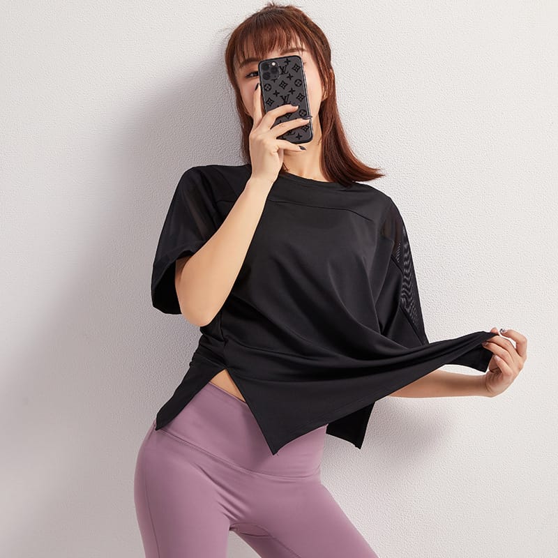 2022 Summer Fitness Clothes T-shirt Loose Short Sleeve Mesh Sports Top Women's Running Fast Drying Breathable Fitness Yoga Suit