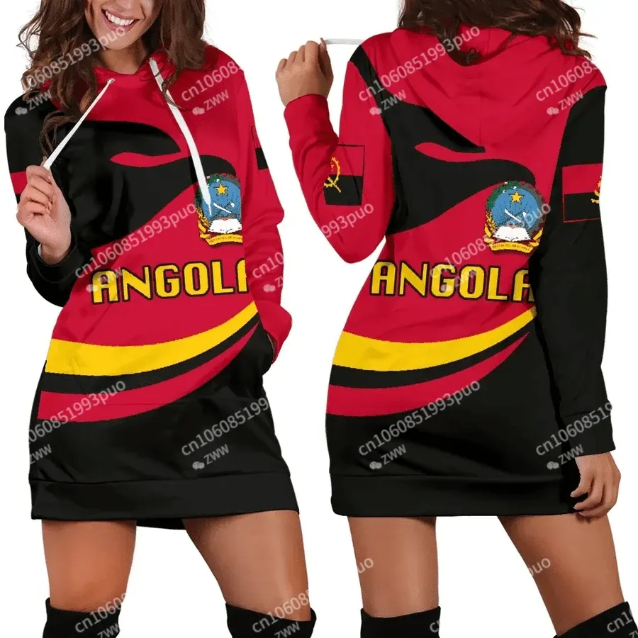 Women's Angola Flag 3d Print Hoodie Long Sleeve Sweatshirt Slim Fit Women's Unisex Pullover Tracksuit Hooded Fall