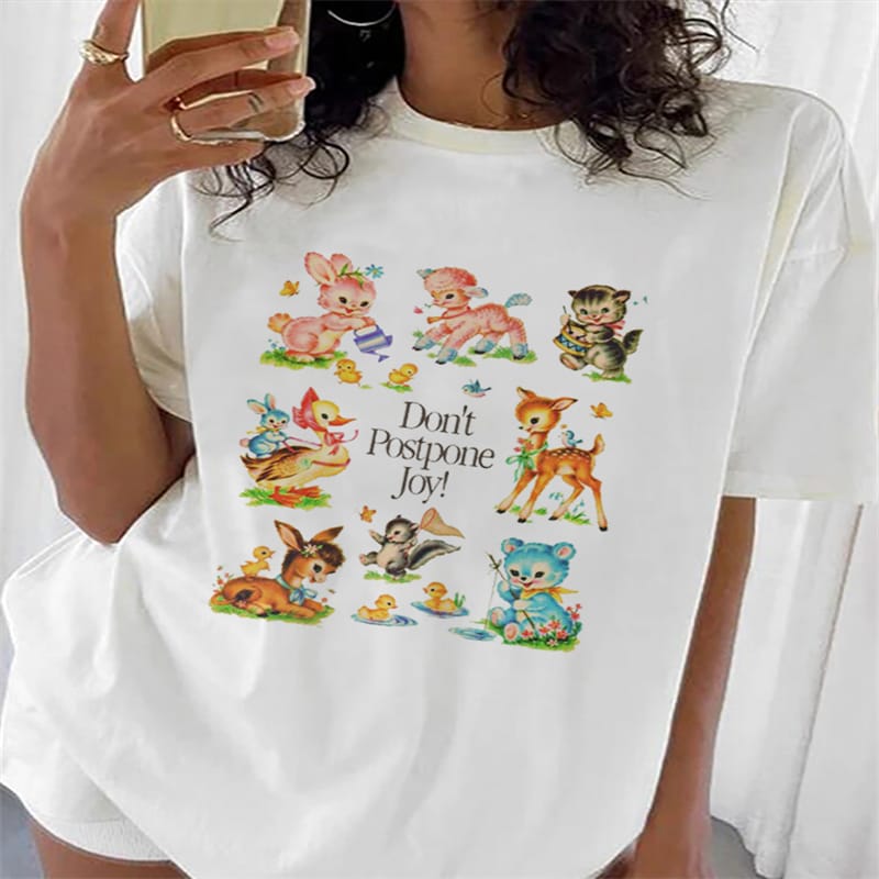Kawaii New Women's T-Shirt Fashion Short Sleeved Harajuku Cute Animal Pattern T-Shirt Women's Top O-Neck T-Shirt Fun Girl T-Shir