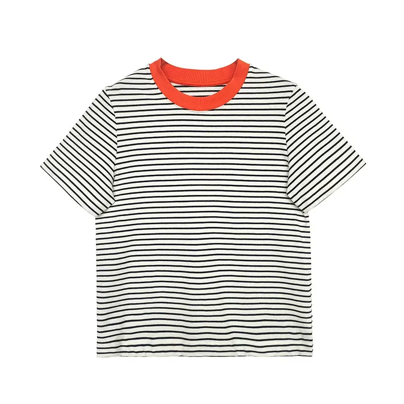 TT050   2023 summer new women's coat standard version of round neck striped short-sleeved T-shirt casual everyday